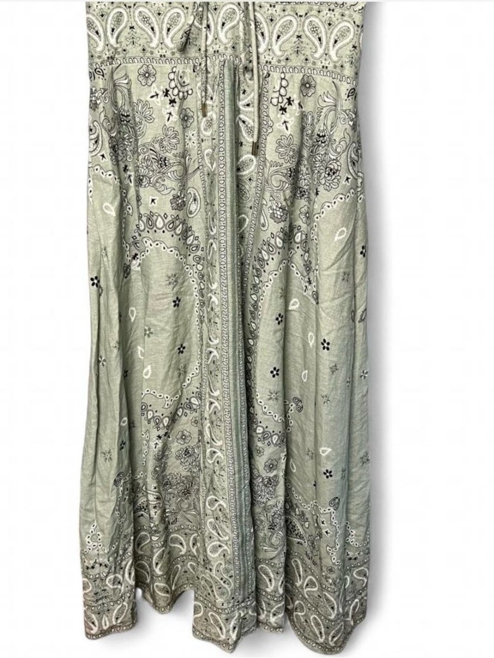 Christian Lacroix Olive Paisley Maxi Dress with V-Neck and Tie - Picture 4 of 8